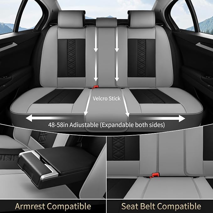 FLORICH Seat Covers, Atomutive Car Seat Covers Full Sets, Waterproof Seat Cover for Cars, Luxury Leather Universal Seat Cover Accessories Fit for Most Cars SUV Truck Sedans(Grey)