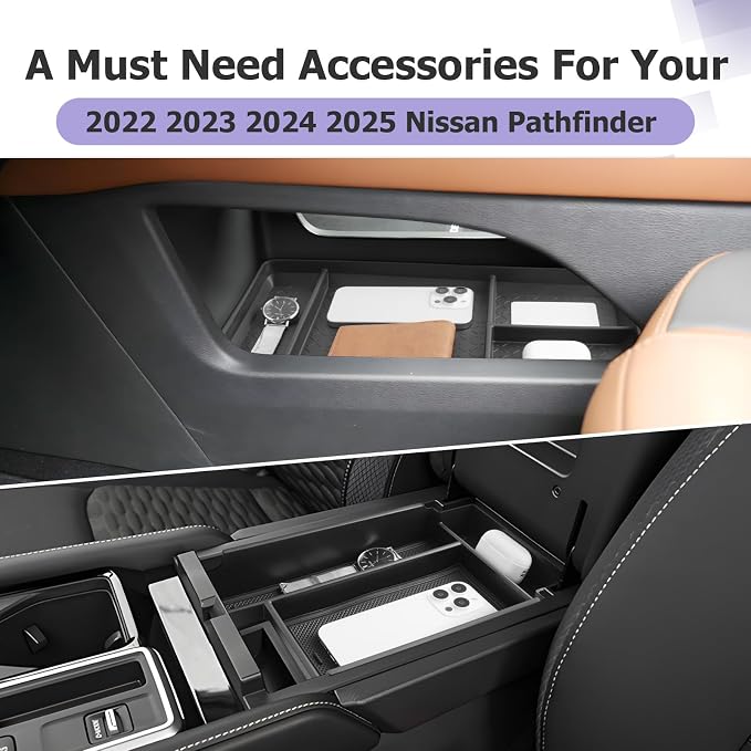 LUWU for 2025 2026 Pathfinder Center Console Tray Set 2022 2023 2024 2025 2026 Nissan Pathfinder SL/Platinum/Rock Creek Accessories Lower Storage Tray Armrest Console Organizer 2-Pack