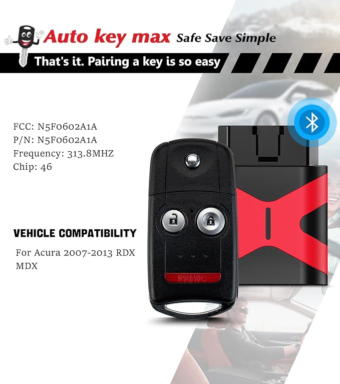 2 Programmable Keyfob Scanner Tool, Replacement Car Keys Fob and DIY Programmer Kit for 2007-2013 RDX MDX Flip Remote Key N5F0602A1A