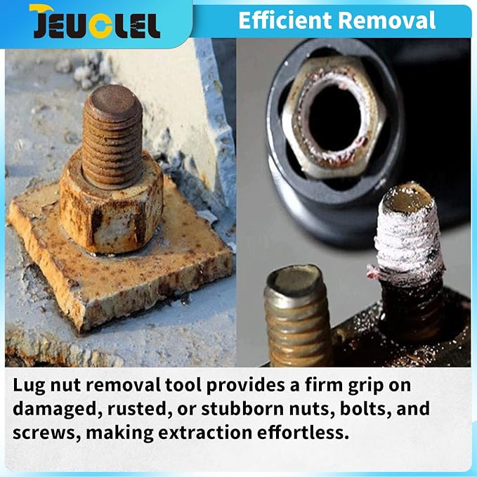 6PCS Twist Lug Nut Socket Set - 1/2 inch Drive Damaged Nut Lock Remover Extractor - Rusted & Stubborn Locking Nut Removal Tool Kit with 17mm 19mm 21mm 23mm 27mm Sockets & Center Punch Bar