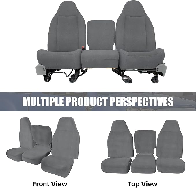 SAPUBK Custom-fit Front Seat Cover Replace for 1993-1998 Ford F150 F250 F350 F450 F550 Regular, XCab and Crew Cabs High Back 40/20/40 Split Seat with Molded Headrests and Opening Center Console