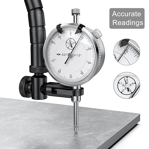 HDLNKAK Dial Indicator 0-1'' with Magnetic Base, Dial Indicator Tools Set for Alignment, 0.001" Accuracy Measurement Tool with Flex Arm Base and Indicator Combo（ White Dial Indicator）
