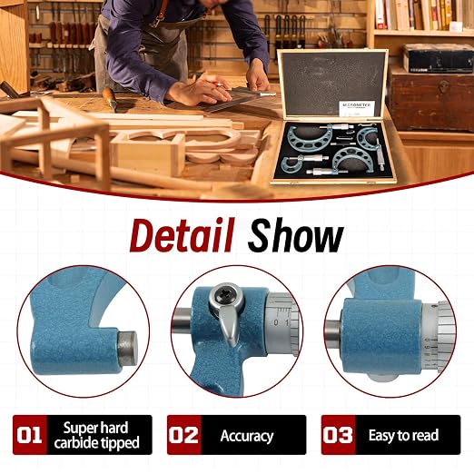 findmall 4Pcs 0-4 inch 0.0001" Outdoor Micrometer Set Machinist Tools 0-1" 1-2" 2-3" 3-4" Micrometer Set