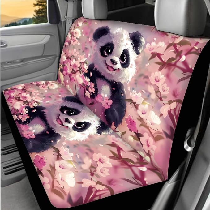 BIGCARJOB Cute Panda Print Car Seat Accessories Full Set 15 Pack Pink Panda Seat Cover for Cars Front and Rear Handbrake Cover,Headrest Pillow Cover,Seat Belt Pads,Universal Fit