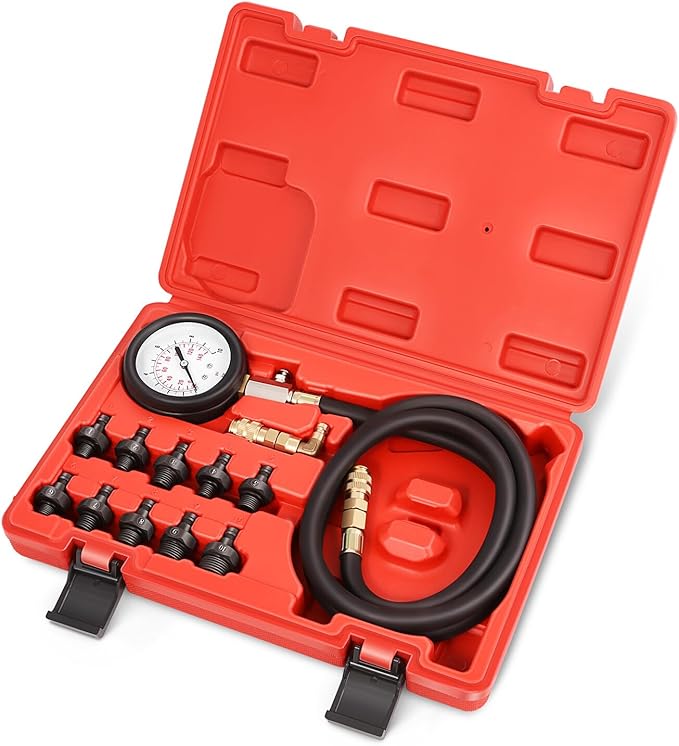 DNA Motoring Engine Oil Pressure Testing Diagnostic Tool Kit Dual Scale Gauge with Adapters for Cars, Trucks, Tractors, TOOLS-00339