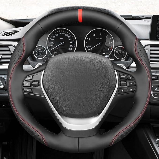 MEWANT Hand Stitch Steering Wheel Cover for BMW 2 Series F22 F23 2014-2020 3 Series F30 F34 2012-2018 4 Series F32 F33 F36 2014-2020 DIY Black GenuineLeather Interior Accessories