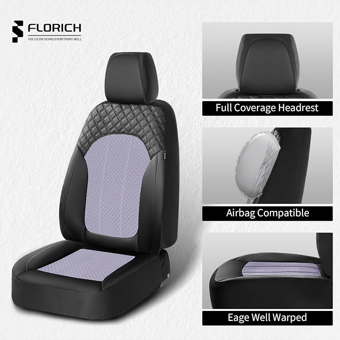 FLORICH Purple Seat Covers for Cars Front Seats Cover Mesh Leather Car Seat Covers Automotive Comfort & Protection Airbag-Compatible Spill-Proof Interior Cover Fit for Most Car SUV Truck, Black&Purple