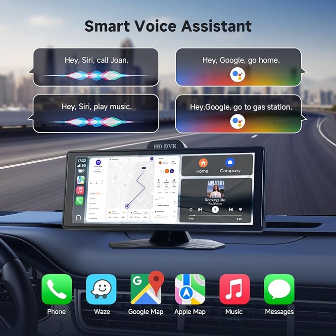 Haudio Portable Car Stereo,HD Touchscreen for All Vehicles,with Apple CarPlay & Android Auto with Backup Camera/Mirror Link/Voice Control/Bluetooth/GPS/AUX/FM Satellite Radio (10.26 inch)