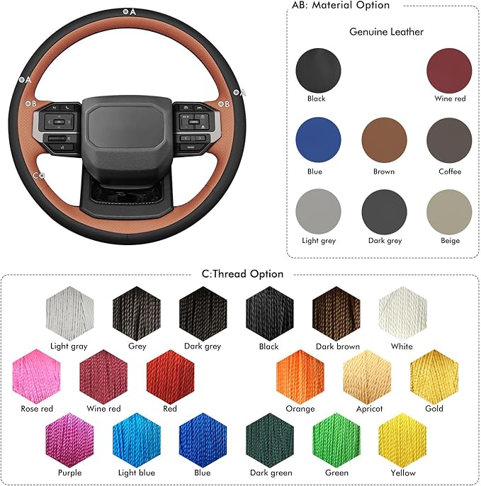 MEWANT Hand Stitch Steering Wheel Cover for Toyota Land Cruiser 2024-2026, Custom Fit DIY Wrap Interior Accessories