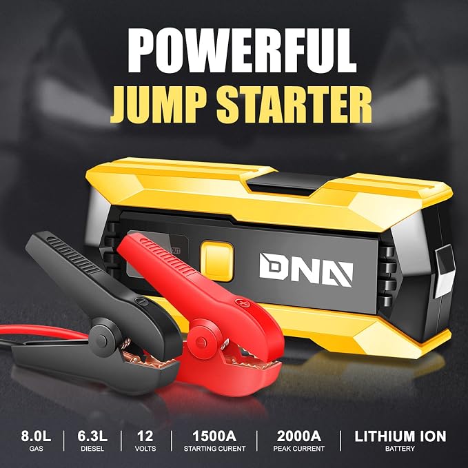 DNA Motoring 12V 2000A Peak Multi-Function Portable Car Battery Jump Starter for Up to 8.0L Gas / 6.3L Diesel Engine, with Carry Case, Golden/Black,TOOLS-00276
