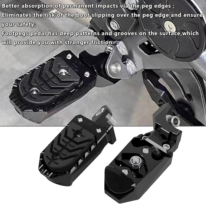 Motorcycle Foot Pegs Footpegs Rest Pedal Replacement for BMW F750GS F850GS R1200GS R1250GS R1300GS Aluminum Footrest Pedals with Built-in Spring (black)