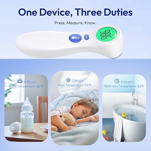 No-Touch Thermometer for Adults and Kids | 1-Second Fast Reading, Color-Coded Fever Alarm, Silent Mode, Object & Room Temperature Function