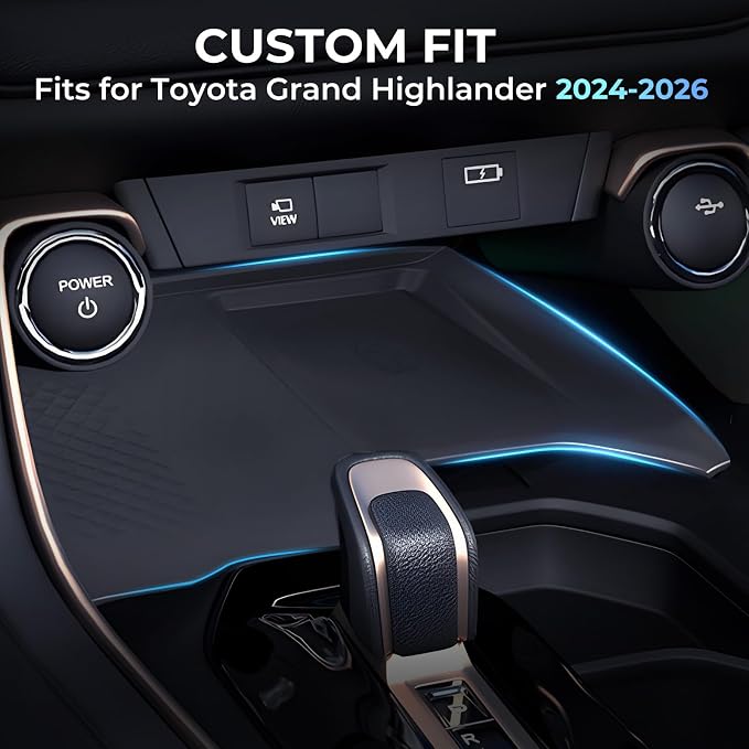 Wireless Charging Protective Mat for Toyota Grand Highlander 2026 2025 2024, Center Console Interior Accessories Silicone Anti-Slip Wireless Charger Cover Pad for 2024-2026 Grand Highlander