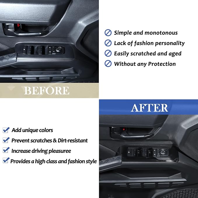 Daeiclru Window Lift Switch Panel Cover Compatible with Toyota Tacoma 2024 2025, Pickup Truck Door Power Window Glass Lift Switch Button Protection Cover Interior Accessories (Glossy Black)