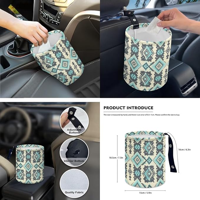 Aztec Style Print Car Seat Covers Set of 15 with Universal Steering Wheel Cover, Rearview Mirror Cover, Car Trash Can, Seatbelt Pads, Cup Holder Coasters, Keychains