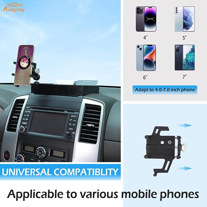 Aunginsy Center Console Dash Storage Tray Compatible with Nissan Frontier 2009-2017 Accessories, Dashboard Multi-Functional Phone Holder Storage Box, Dash Organizer Tray Insert With Mobile Phone Mount
