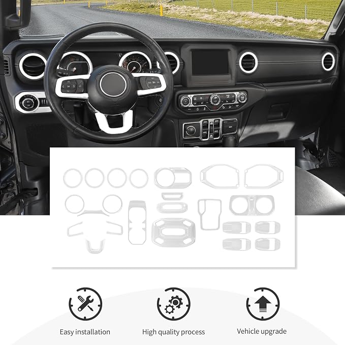 23PCS Full Set Interior Decor Trim Kits Fit for 2018-2023 Jeep Wrangler JL JLU & Gladiator JT 4Door Dashboard Cup Holder Headlight Switch Gear Shift Roof Speaker Map Light Inner Door Bowl Trim