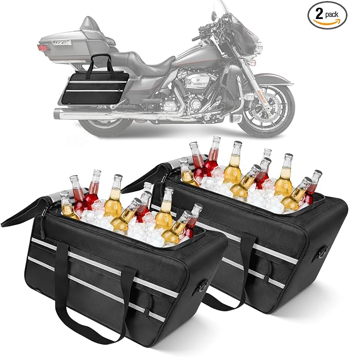 Motorcycle Saddlebag Cooler Liner Bag, Insulated Saddle Bag Compatible with 1993-2024 Harley Touring Electra Glide Road Glide Street Glide Road King with Detachable Shoulder Strap, 1 Pair