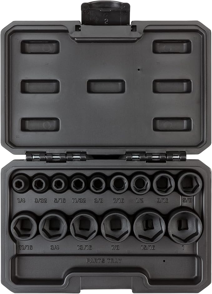 TEKTON 3/8 Inch Drive 6-Point Impact Socket Set, 15-Piece (1/4-1 in.) - Case | SID91300
