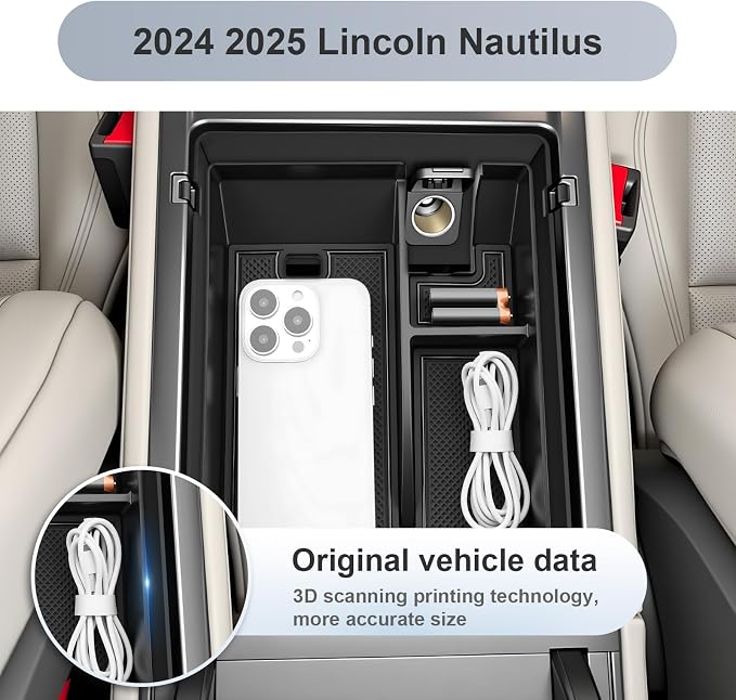 SKTU for 2024 2025 2026 Lincoln Nautilus Center Console Organizer for 2024-2026 Lincoln Nautilus (Premiere/Reserve/Black Label) Console Tray 2024 2025 2026 Nautilus Accessories ABS Armrest Storage Box