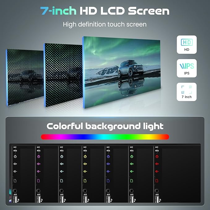 Single Din Touch Screen Car Radio with Bluetooth, 7 Inch HD LCD Screen Car Radio 1 Din with Mirror Link EQ FM Radio SWC, Car MP5 Player 1 Din Support USB/U Disk/SD Card/Type-C Charging + Camera