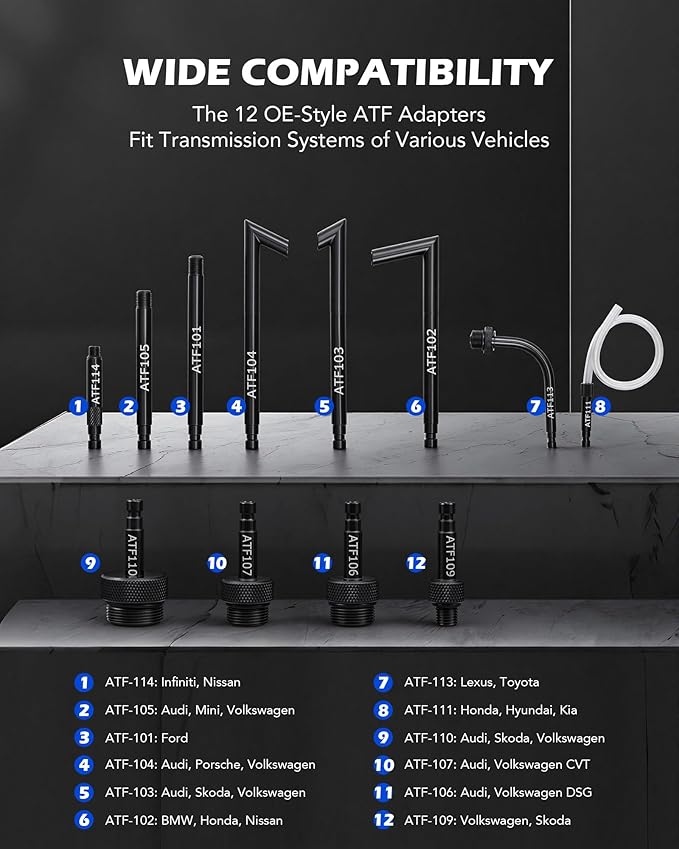 Orion Motor Tech Transmission Fluid Pump, 3L Transmission Filler Pump with 12pc ATF Aluminum Adapters, Manual Transmission Fluid Transfer Pump with Pressure Gauge, Transmission Dispenser Oil Pump Tool