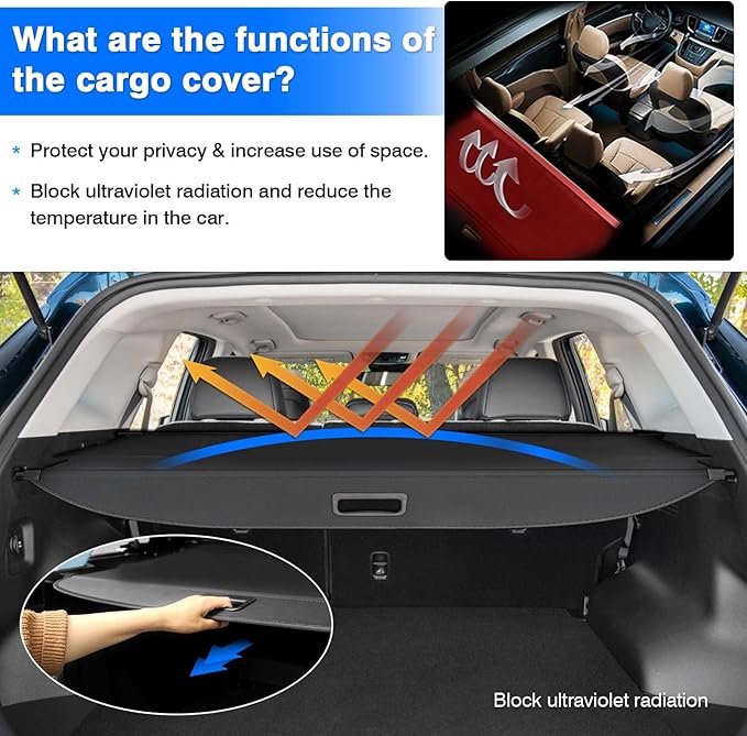 Powerty Retractable Cargo Cover for 2023-2026 Kia Sportage, Canvas Texture Trunk Cover Privacy Screen Rear Security Shade for Sportage Accessories