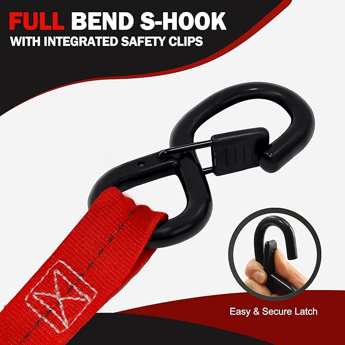 Retractable Ratchet Straps(4PK 1.0INX12FT) - 1,500lb Break Strength, Ratchet Strap Heavy Duty with Rubber Coated Handle, Perfect Auto Ratchet Straps for Motorcycle,Trucks (Red)