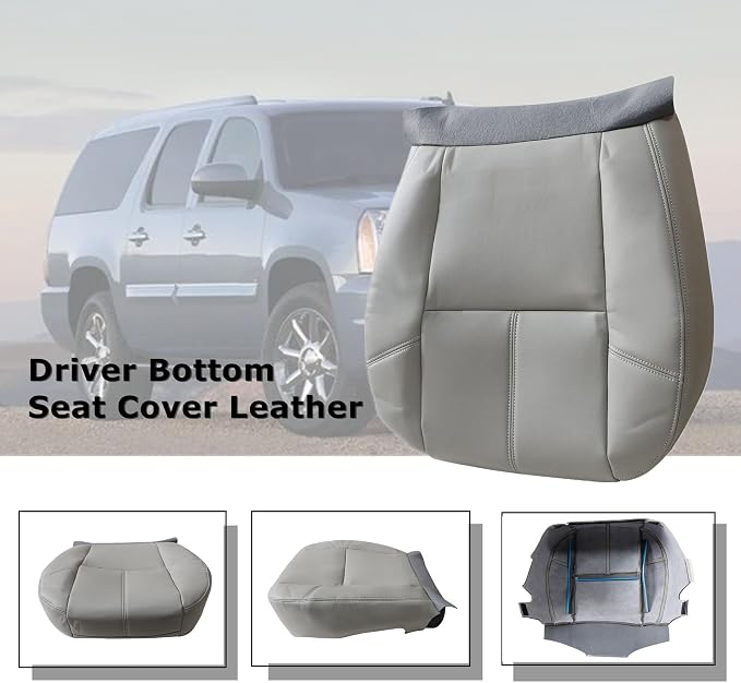 4PCS Driver & Passenger Side Bottom & Top Lean Back Seat Covers Gray Compatible with Chevy Tahoe Suburban Avalanche Silverado Yukon Sierra 2007 2008 2009 2010 2011 2012 2013 2014