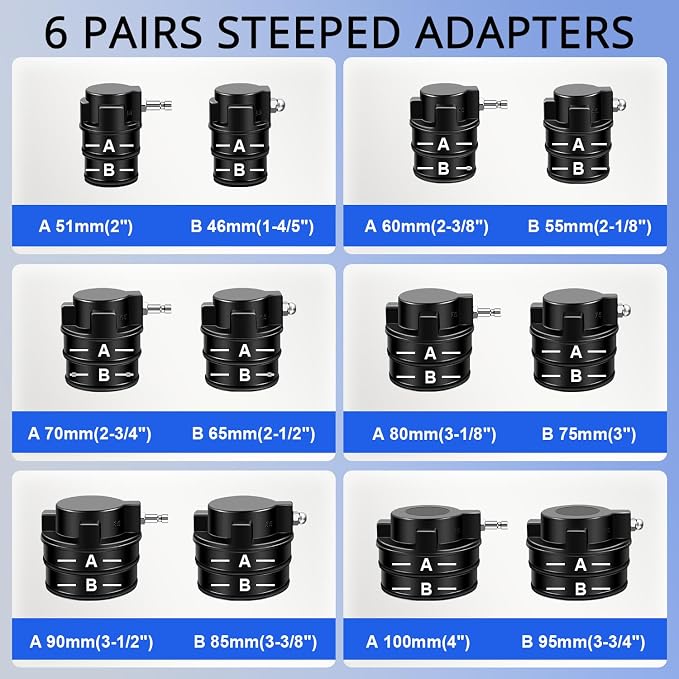 YSTOOL Turbo System Leakage Tester Kit 14Pcs Turbo Boost Leak Tester Set with 6 Pairs of Stepped Adapters (1-4/5" to 4") Air Pressure Gauge, for Radiators Cooling Emission Exhaust Pipes Testing