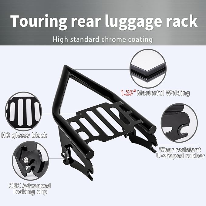 Detachable Luggage Rack for Harley Touring 2009-2026 Street Road Electra Glide/Road King, Black（Classic）