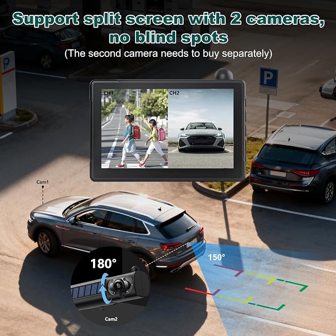 1080P Solar Wireless Backup Camera with 5in Monitor, 5000mAh Rechargeable Battery and Solar Panel, IP69K Waterproof, IR Night Vision, Support 2 Cameras, for Car, RV, Trailer, Camper (0092)