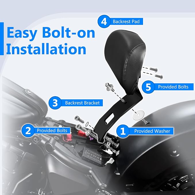 Motorcycle Bolt-on Driver Backrest, Front Rider Back Rest with Thick Cushion Pad for Indian Scout Sixty, Bobber, Classic Solo Seat 2025+ Models Accessories