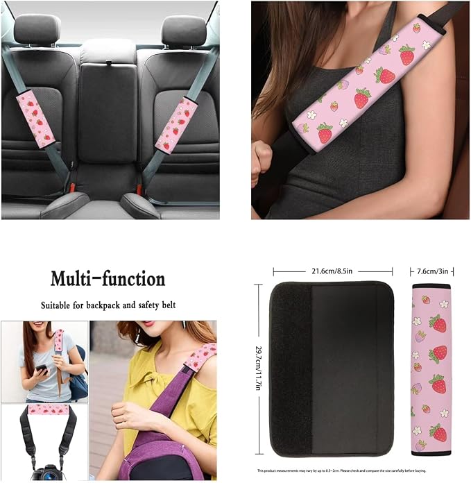 Ystardream Strawberry Car Interior Seat Cover Full Set Pink Seat Covers for Car for Women Automotive Vehicle Cushion Cover for Cars SUV Full Set Front and Back Seats Protectors Covers