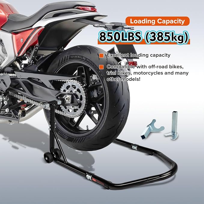 Donext Motorcycle Stand 850LB Adjustable Sport Bike Rear Wheel Lift Swingarm Paddock Stands Black, 5 Adjustable Heights, U+L