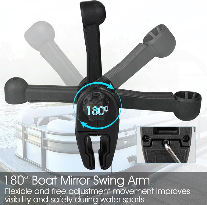 Boat Mirror Rear View Pontoon Mirror for Marine Ski Water Skiing Surfing,4.7" x 12.2" Extra Large Boat Rear view 360° Adjustable Stable,Easy Clamp on Windshield/Window Frame 1/2 inch Max