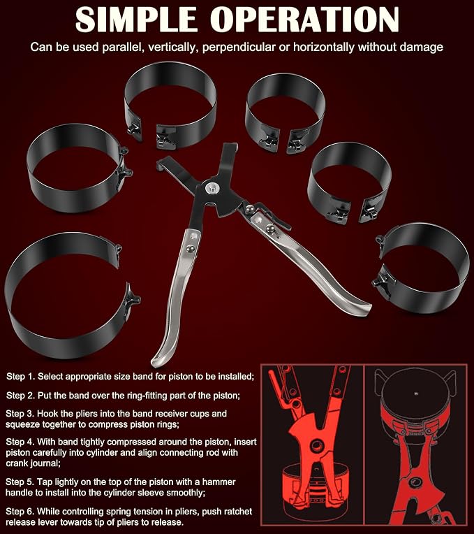 Bonbo 940387 Piston Ring Compressor Tool Set Perfect for Car Diesel Engines, Including Vehicle Maintenance Clamps, Ratchet Pliers, Storage Case