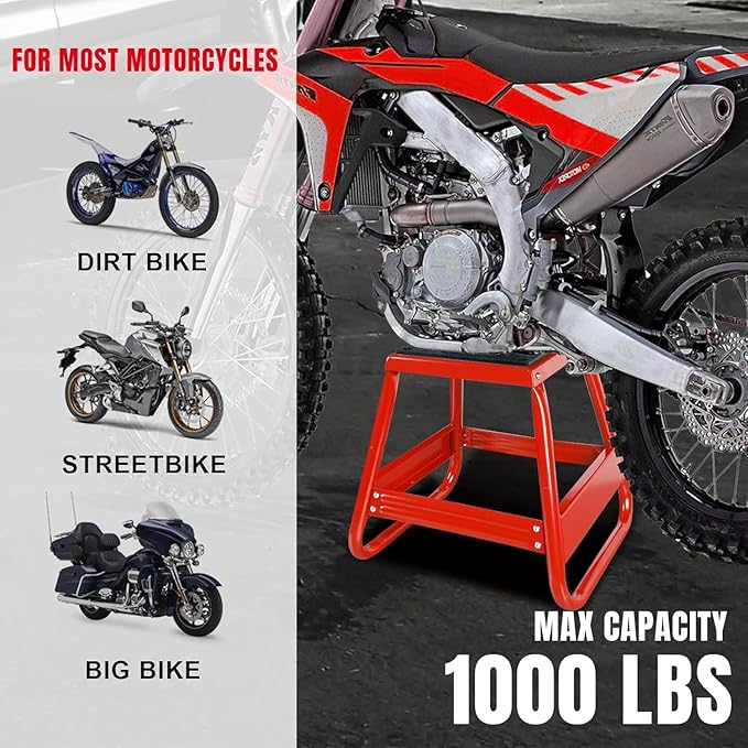 Big RED Dirt Bike Stand Motorcycle Stand Lift, 1000LBS Capacity Non-Slip Off-Road Steel Universal Detachable Maintenance Motorcycle Stand, Fit for Honda Yamaha Kawasaki