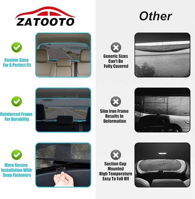 ZATOOTO Rear Window Sun Shade for Ford F150 2016-2024, Visible Back Windshield Shades for Safety Driving UV Rays Protection Reduce Heat Mesh Window Shade for Baby in Car