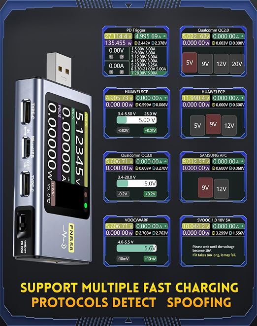 【Upgraded Model USB Tester with Bluetooth, USB Power Multimeter 4-28V 7A LCD USB A&C Voltage Current Power Tester Fast Charge Detection Capacity Measurement, PD2.0/PD3.0,QC2.0/QC3.0