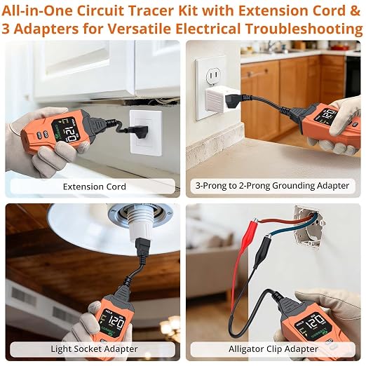 Proster Circuit Breaker Finder - Electrical Circuit Tracer with LCD Display and GFCI Outlet Tester, NCV Voltage Detector & Flashlight, All-in-One Electrical Tracer Kit for 90-135V AC (US Standard)