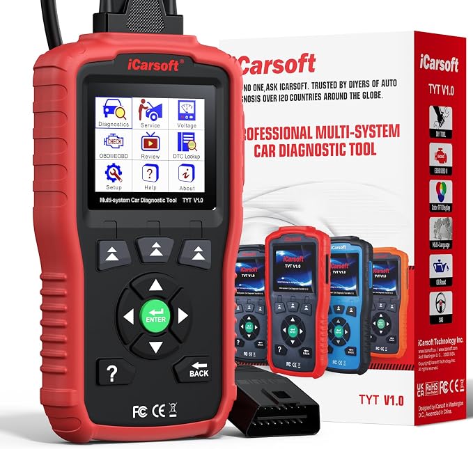 iCarsoft TYT V1.0 All Systems Scan Tool for Most Toyota/Nissan/Honda/Hyundai/Kia and Etc Japanese/Korean Cars Oil Reset SAS Calibration Services for AutoVIN Lifetime Free Update OBD2 Scanner CAN-FD