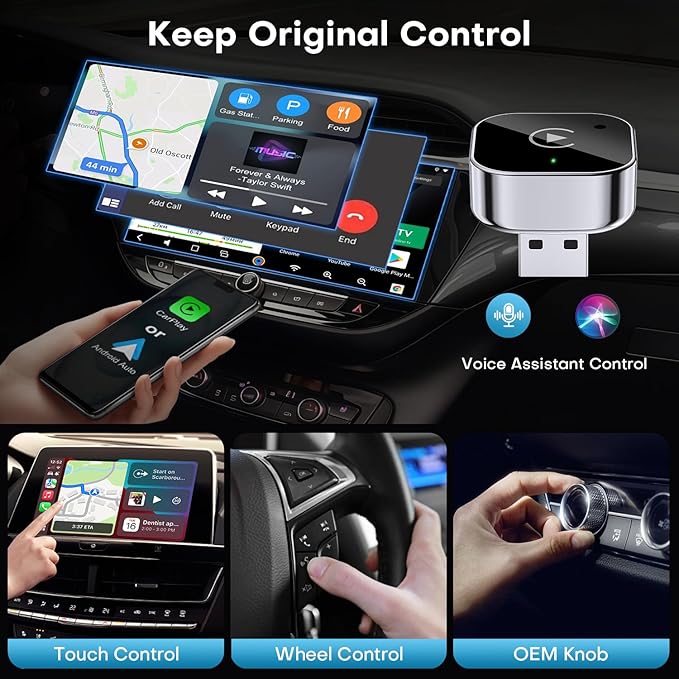 2-in-1 Wireless CarPlay & Android Auto Adapter, Plug & Play CarPlay Dongle Converts Wired to Wireless, Fast Auto-Connect, No Delay, Compact Design for iPhone & Android with USB/USB-C Port(Black)