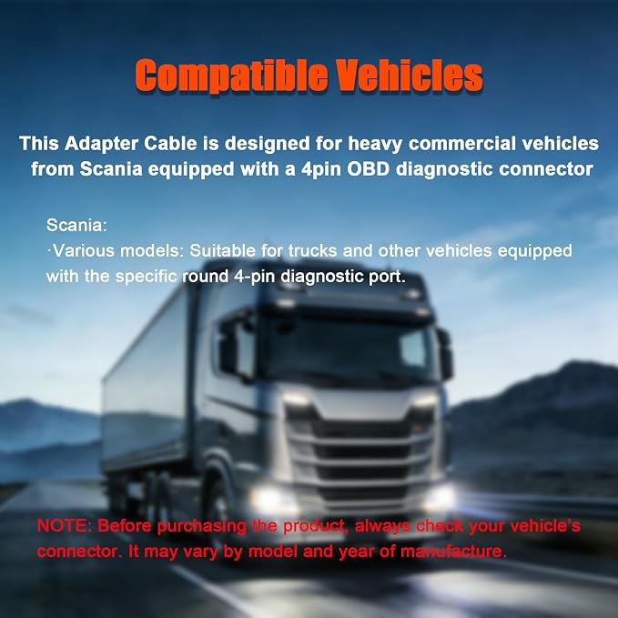 Heavy Duty Truck OBD2 Adapter for Scania 4 Pin to OBD 16 Pin Cable,Fit for Scania Industrial/Marine Engine 4pin Can Bus Diagnostic Cable Connector,Work with OBDII Diagnostic Scanner Tools