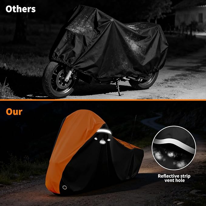 COVERVIN Motorcycle Cover for Harley Davidson Touring Road King Road Glide Electra Glide Street Glide Low Rider-ST Heritage Classic HD Goldwing, All Weather Waterproof Cruiser Cover, Black&Orange