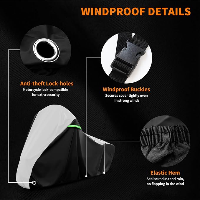 COVERVIN Motorcycle Cover for Harley Davidson Touring Road King Road Glide Electra Glide Street Glide Low Rider-ST Heritage Classic HD Goldwing, All Weather Waterproof Cruiser Cover, Black&Silver