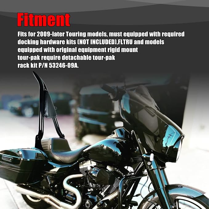 Goldfire Sissy Bar Detachable Rear Passenger Backrest 26" Passenger Back Rest Black for Harley Touring Models Road King Street Glide Electra Glide 2009-2024