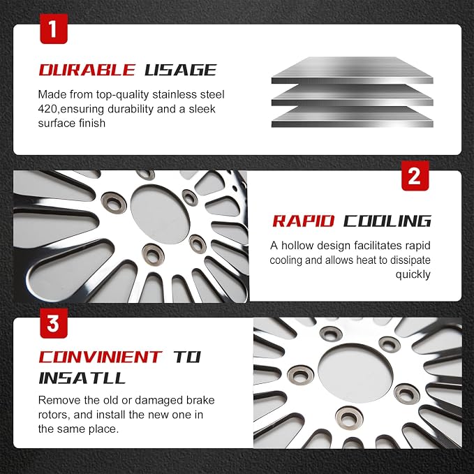 2 * 11.8''Harley front rotors Compatible with Harley Electra Glide/Road Glide/Road King/Street Glide/CVO Road Glide/CVO Limited FLHTKSE Polished Finish Stainless Steel Disc Rotors