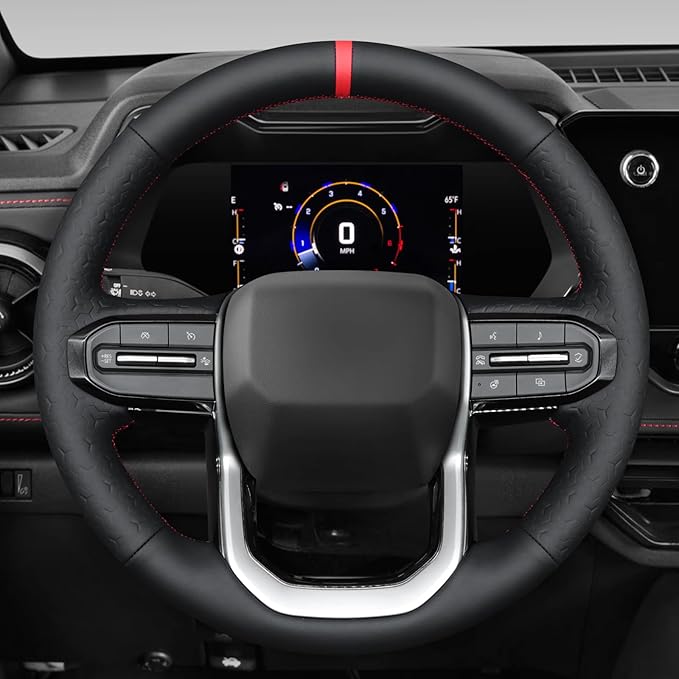 MEWANT DIY Black Smooth Geom Embossed Artificial Leather Steering Wheel Cover for Chevy Colorado ZR2 Bison 2023-2024