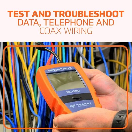 TEMPO NC-500 Digital Cable Tester for Voice, Data, Video, Coax, Etherne, Step TDR Wiring Troubleshooter, POE CAT5 CAT5e CAT6 Coax STP UTP (Professional Grade)